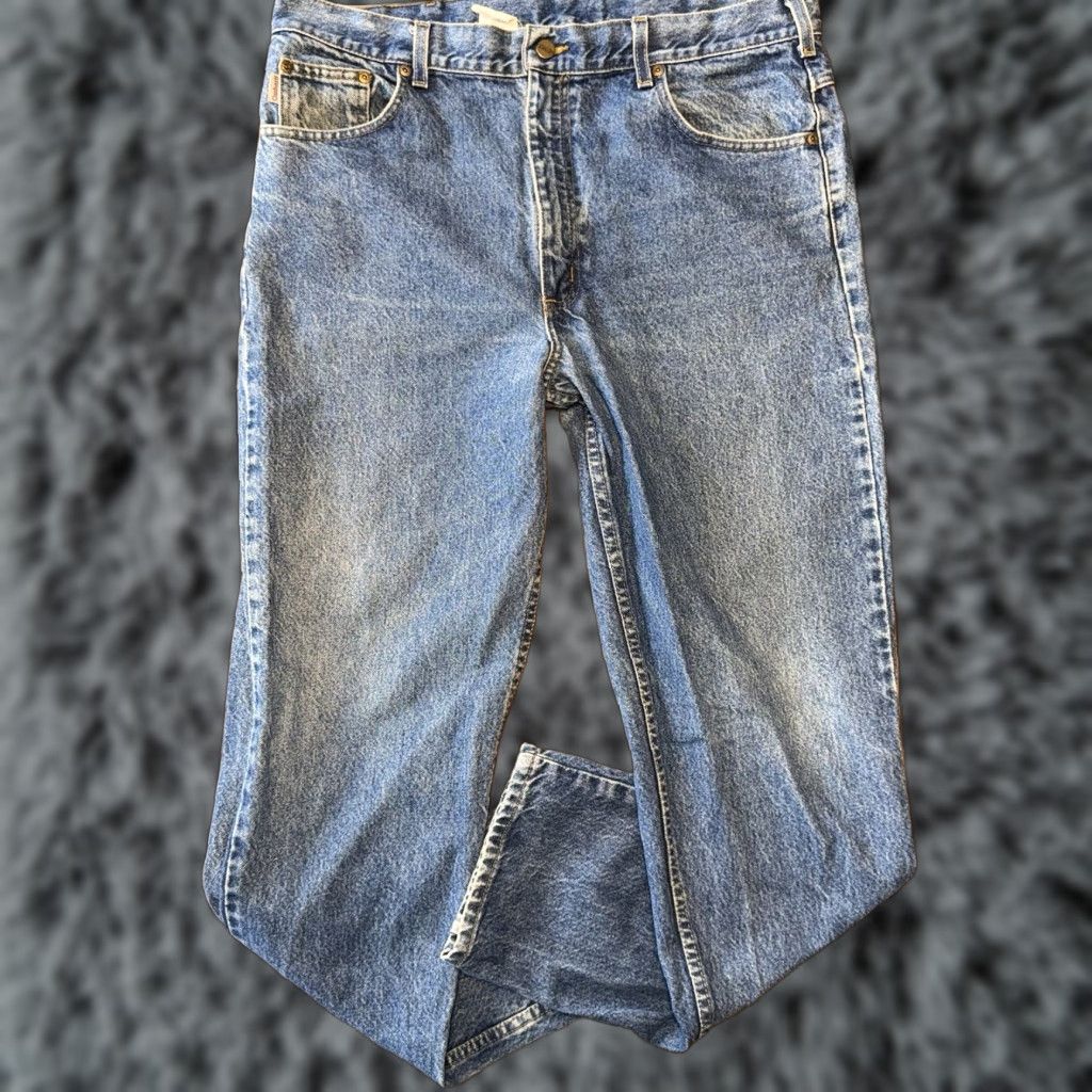 Carhartt VINTAGE Carhartt Jeans Light Wash Traditional Fit Men 38x32 Blue Denim 5-Pocket Design, Zipper, Button, Belt Loops Mens Cowboy Work Classic 90s? Size US 38 / EU 54 - 1 Thumbnail