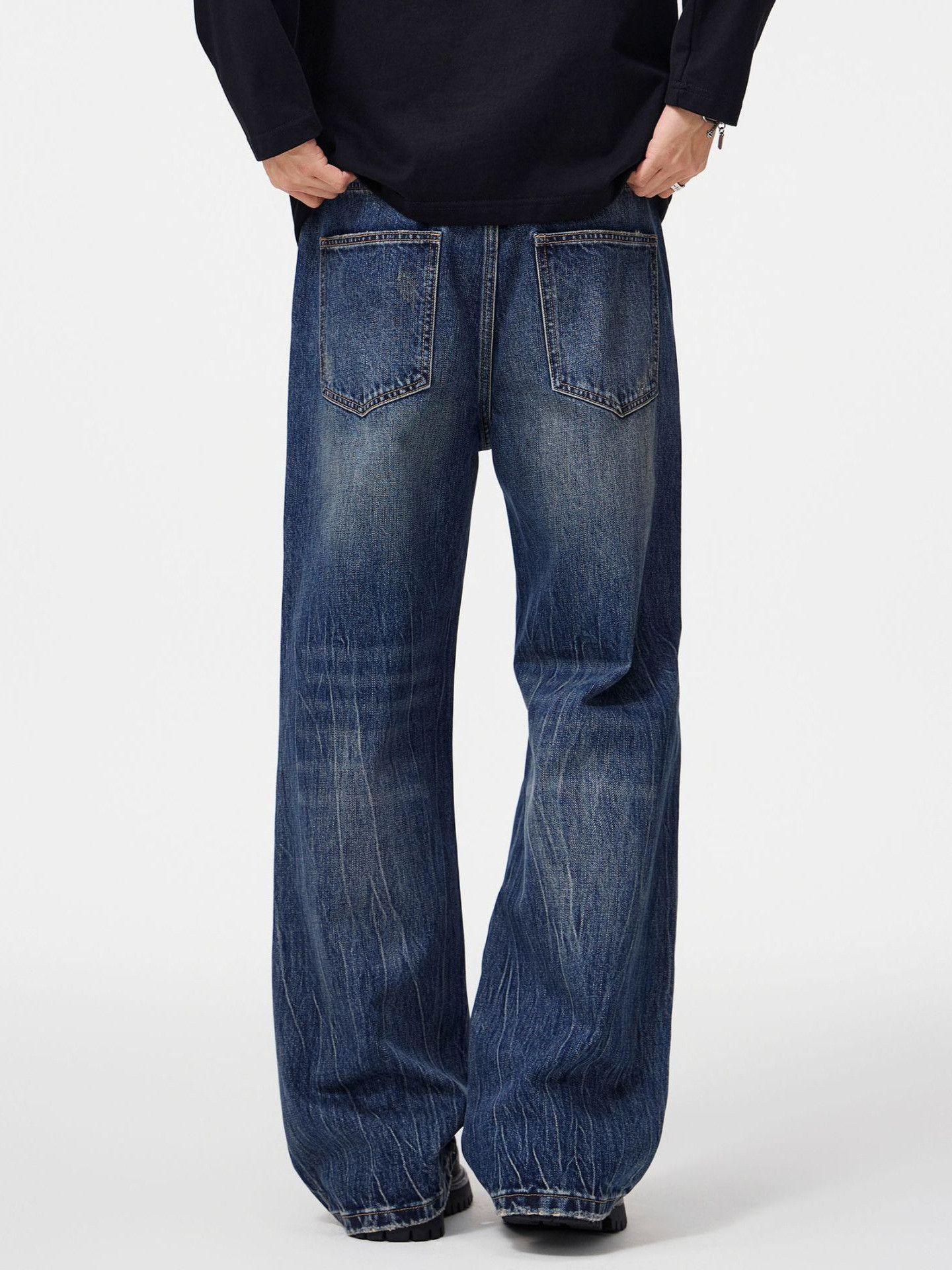 Vintage Blue washed lightning loose straight flared wide-leg jeans Size US 32 / EU 48 - 4 Thumbnail