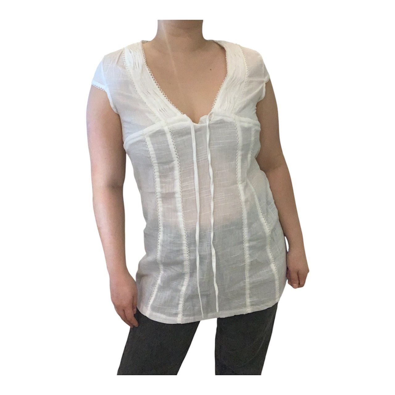 Vintage Vintage Y2K White Sheer Lace-Up Short Sleeve Tunic Top S/M Size M / US 6-8 / IT 42-44 - 9 Thumbnail