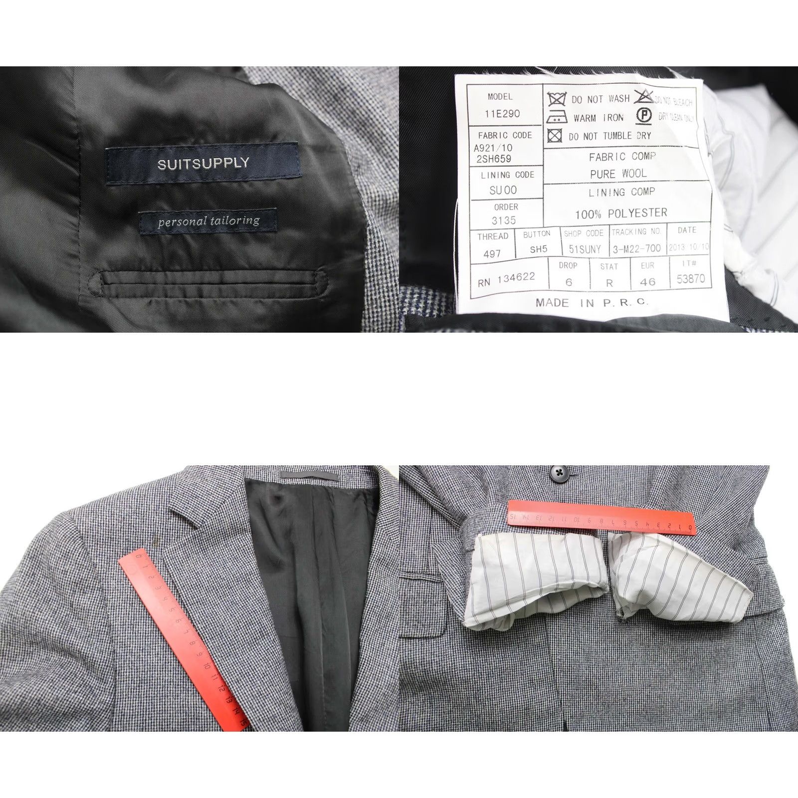 Suitsupply Suitsupply Blazer Men Single Breasted EU 46 Lined Button Blue Patterned Notch Lapel Regular Wool Jacket Mens Size 46R - 8 Thumbnail