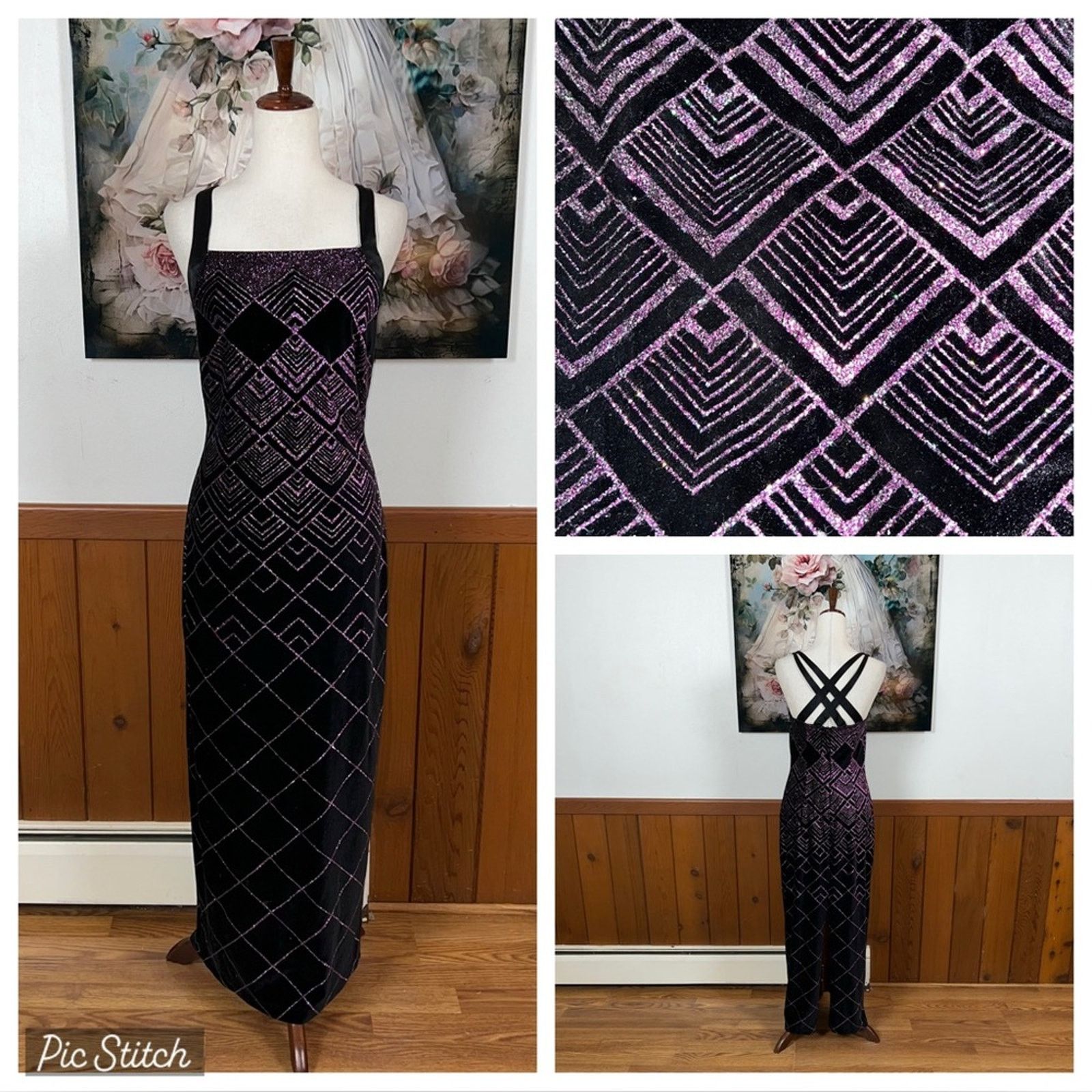 Beautiful Vintage 90s CDC Glitter Velvet Prom Gown!