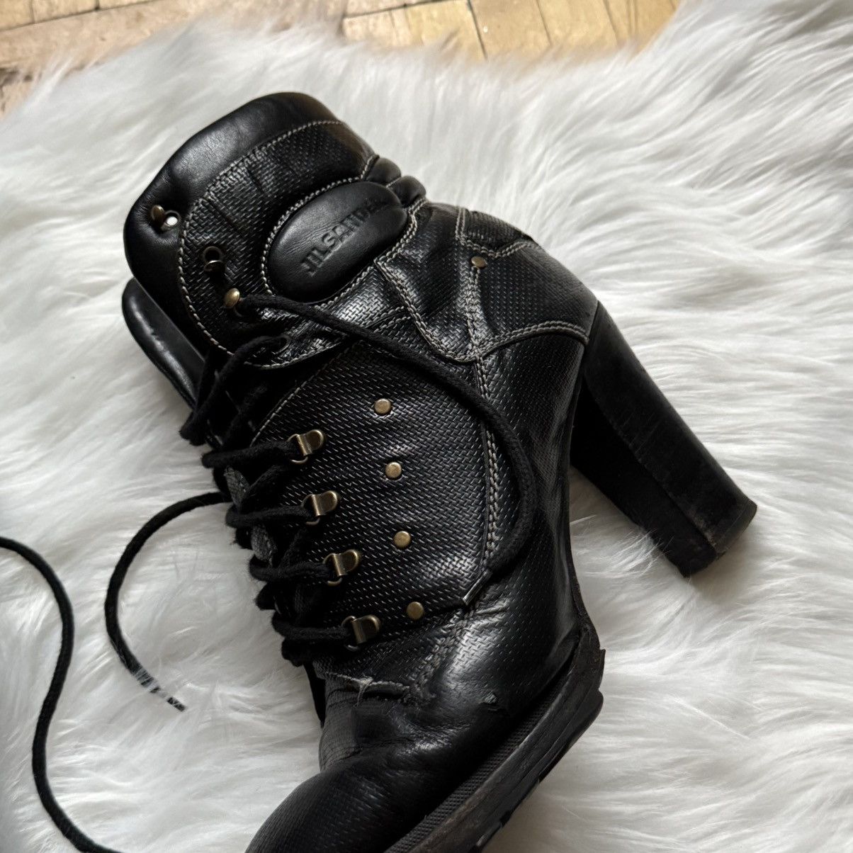 Jil Sander 📌Vintage Jil Sander Leather Avant-Garde Lace-up Heeled Boots Size US 11 / IT 41 - 4 Thumbnail