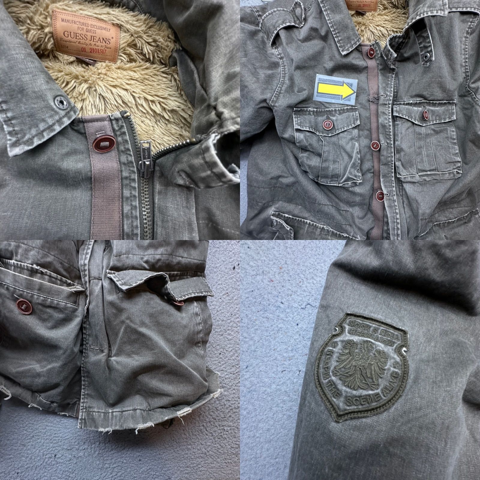 Guess Guess Jeans Military Distressed Jacket Mens Large Faux Fur Lined Green M65 Style Jacket Size US 33 - 9 Thumbnail