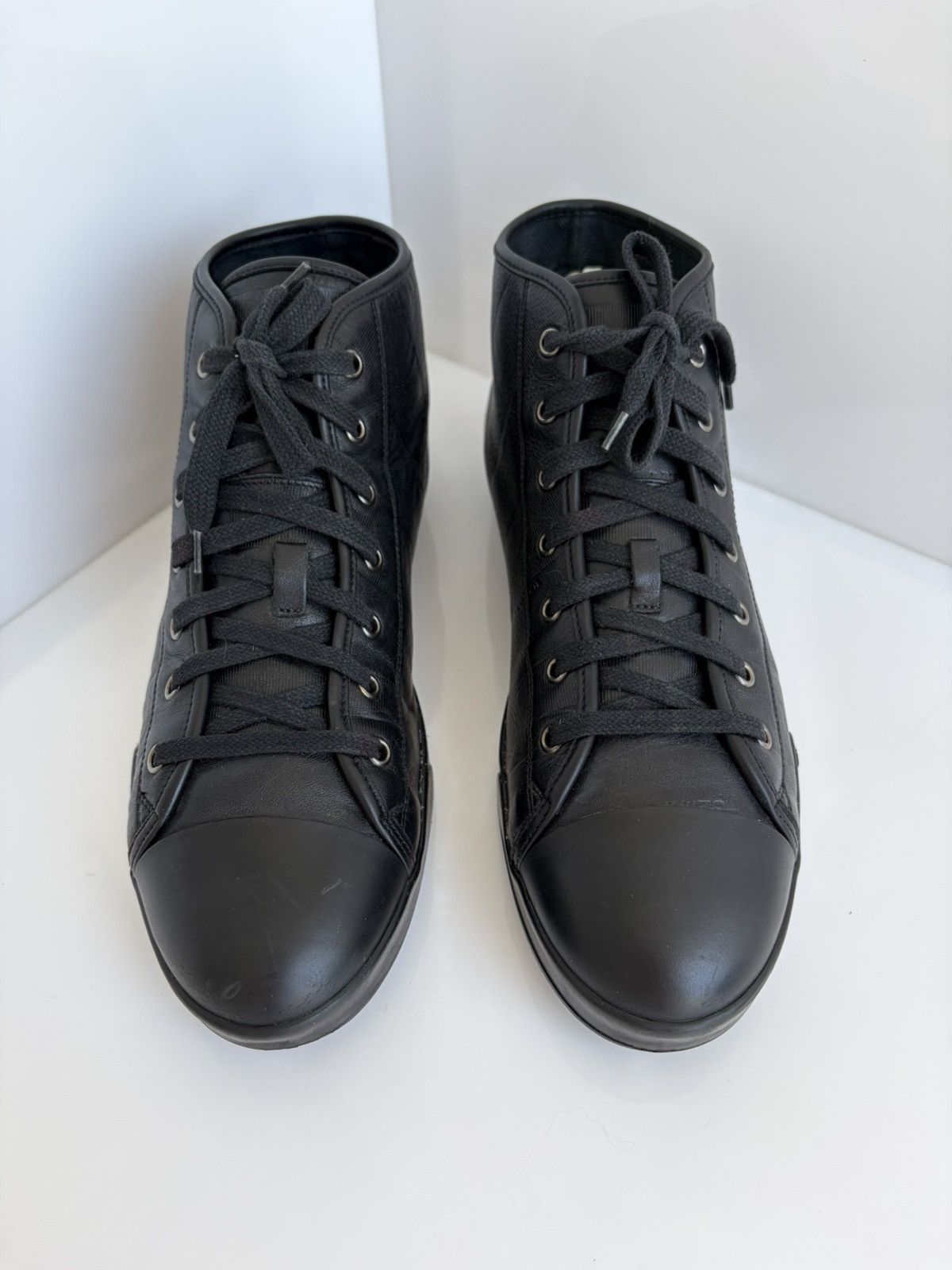 Fendi Fendi FF Black Leather High-Top Sneakers Shoes US8 EU41 Size US 8 / EU 41 - 3 Thumbnail
