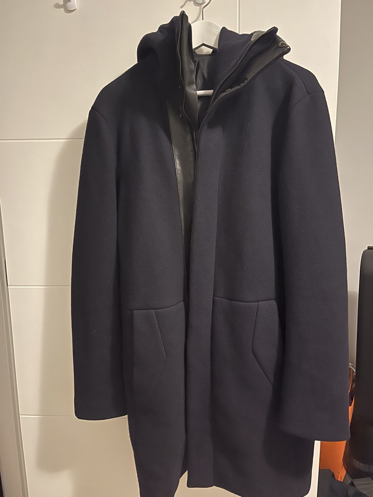 【JUUN.J】Leather Sleeve Varsity Jumper Gray juunj-gray-crinkled-check-