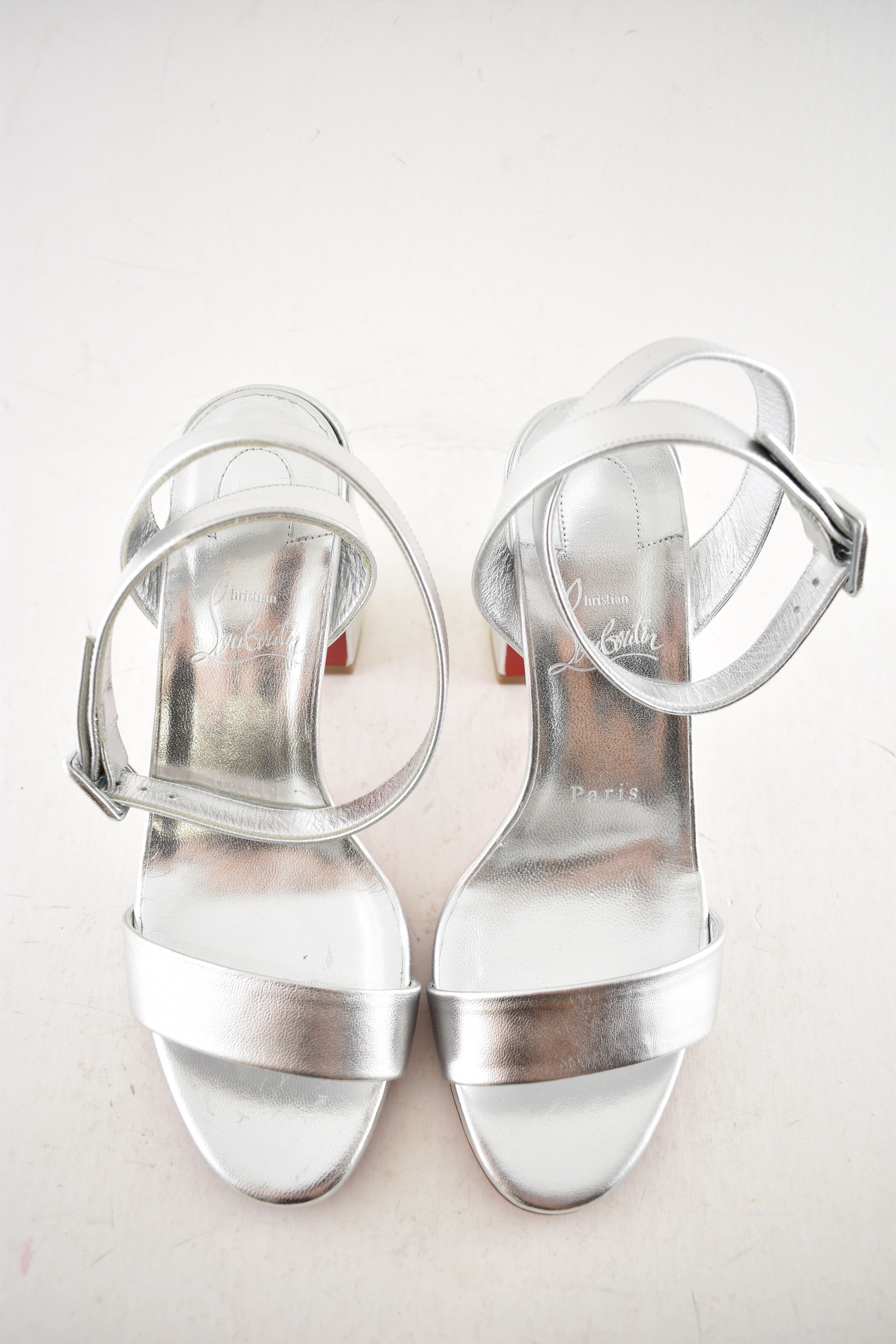 Christian Louboutin Miss Sabina 85 Silver Ankle Strap Block Heel Sandal 36.5 Size US 6.5 / IT 36.5 - 10 Thumbnail