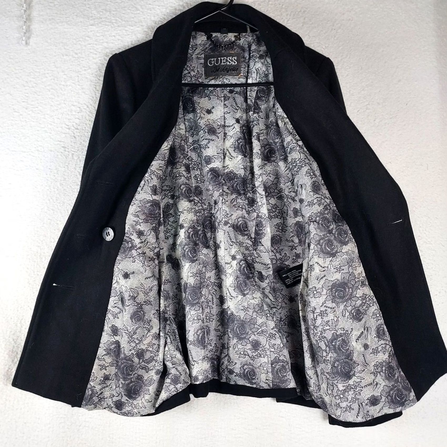 Guess Guess Womens Peacoat Wool Blend Medium Black Double Breasted Winter Coat M XS/OS? Size M / US 6-8 / IT 42-44 - 3 Thumbnail