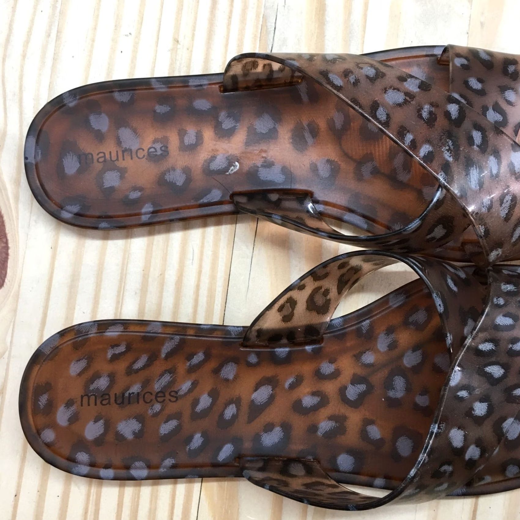 Vintage Maurices Sandals Womens 9 Flip Flop Slides Brown Open Toe Leopard Print Jelly Shoes Size US 9 / IT 39 - 6 Thumbnail