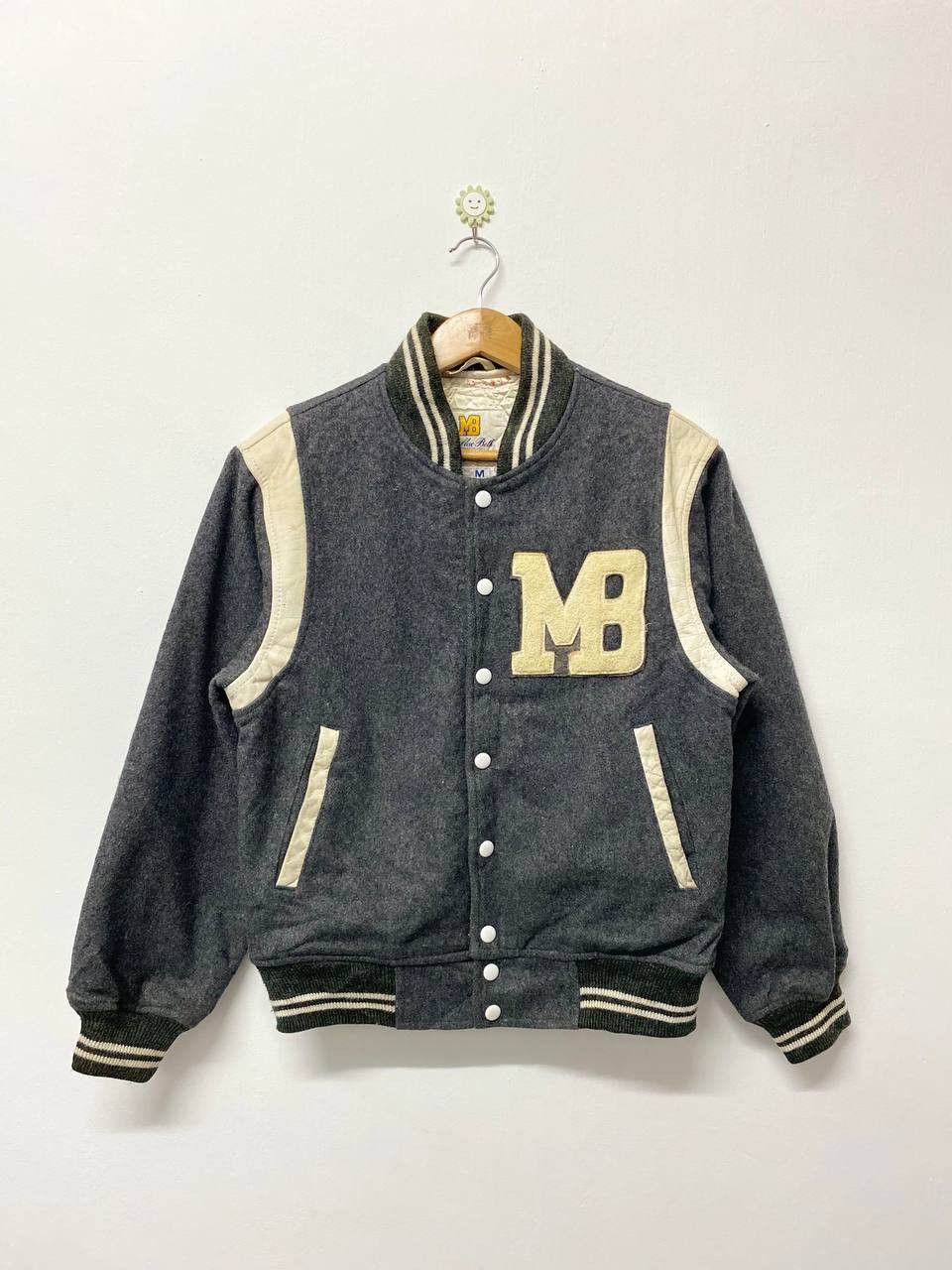 image of Avant Garde x Macbeth Vintage Macbeth Varsity Jacket Quilted Lining Nice Design in Grey (Size Mediu