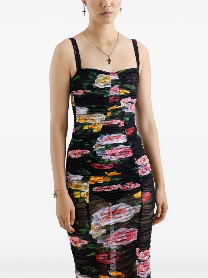 Dolce & Gabbana o1s22i1n0225 Floral Midi Synthetic Dress in Multicolor Size M / US 6-8 / IT 42-44 - 3 Thumbnail