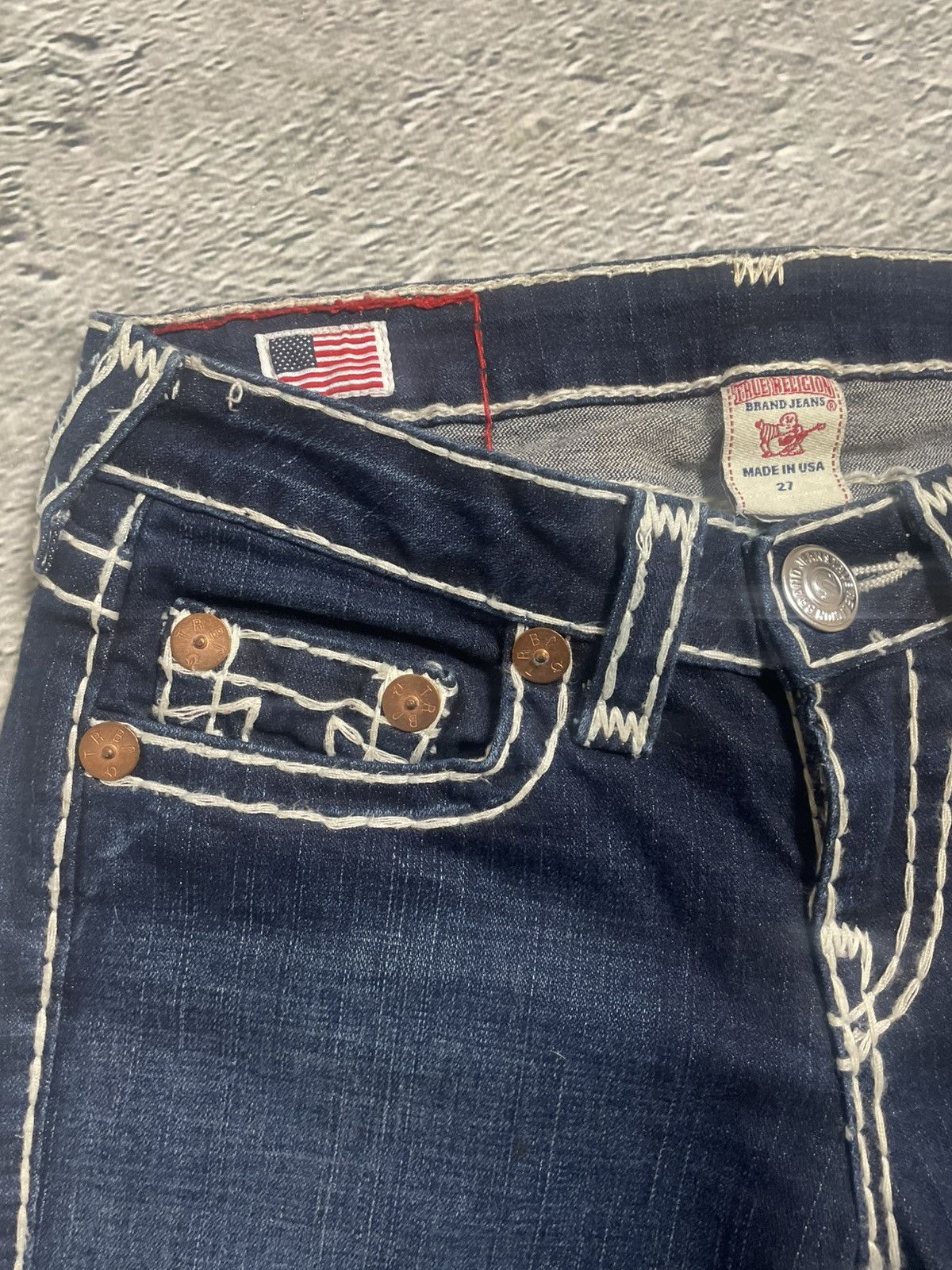True Religion True Religion flared jeans blue white thick stitching Y2K Size 27" / US 4 / IT 40 - 7 Thumbnail