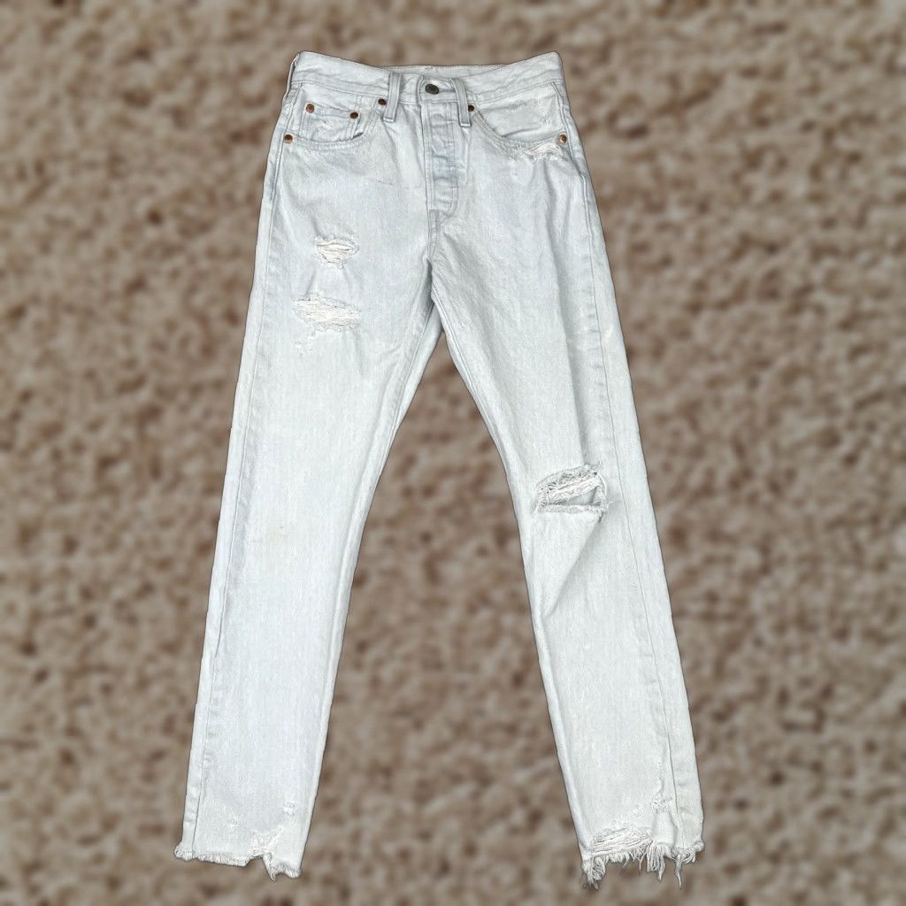 Levi's Levi's Jeans Womens 24x28 501 Skinny Distressed High Rise Button Fly Blue Vintage No N/A Size 42" / US 20 - 1 Thumbnail
