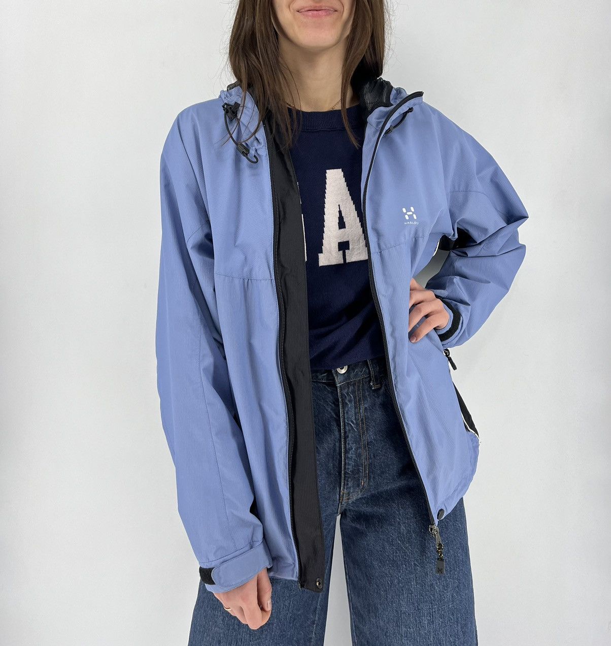 Haglofs × Vintage Women’s Woman Haglöfs Windbreaker Jacket Blue Nylon Size L Size M / US 6-8 / IT 42-44 - 4 Thumbnail