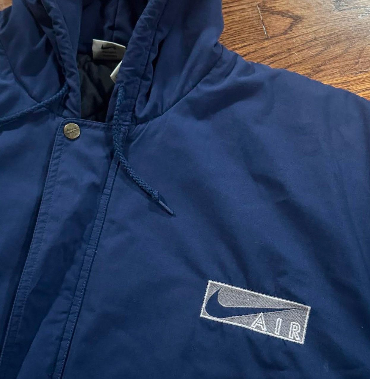 Nike × Vintage Vintage Nike Big Swoosh Navy Hooded Jacket (Size XXL) Size US XXL / EU 58 / 5 - 3 Thumbnail