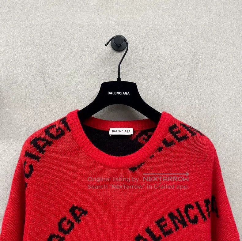 Balenciaga Balenciaga All-over Logo Red Sweater Size US XS / EU 42 / 0 - 5 Thumbnail
