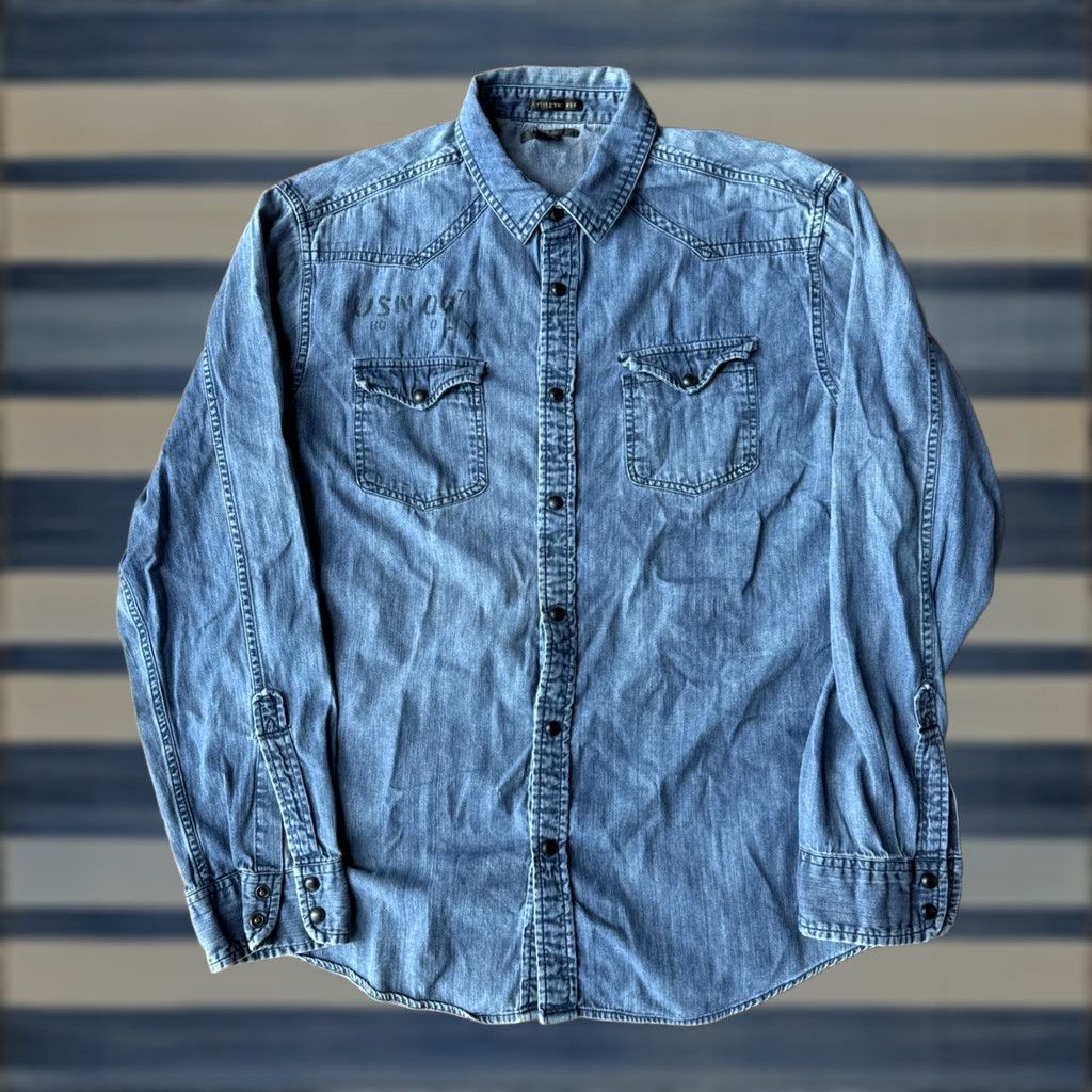 Vintage VINTAGE Helix Denim Shirt XL Athletic Fit Button-Up Collared Snap Pockets Skull Grunge Jeans Casual Size US XL / EU 56 / 4 - 1 Thumbnail