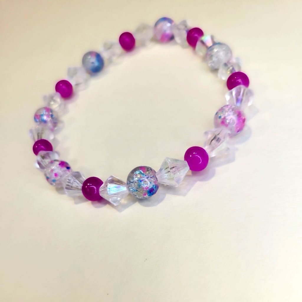 Handmade Cotton Candy pink & blue 8mm glass beaded bracelet 7-inch Size ONE SIZE - 3 Thumbnail