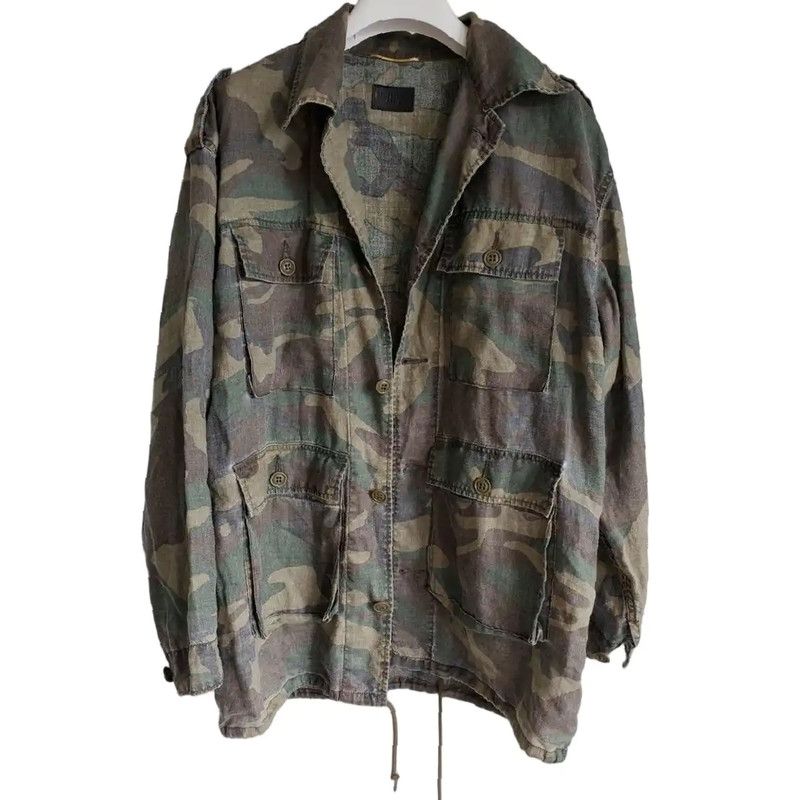 Yves Saint Laurent YSL Army Green Linen Print Long Sleeve Shirt 0089 Size M / US 6-8 / IT 42-44 - 1 Thumbnail