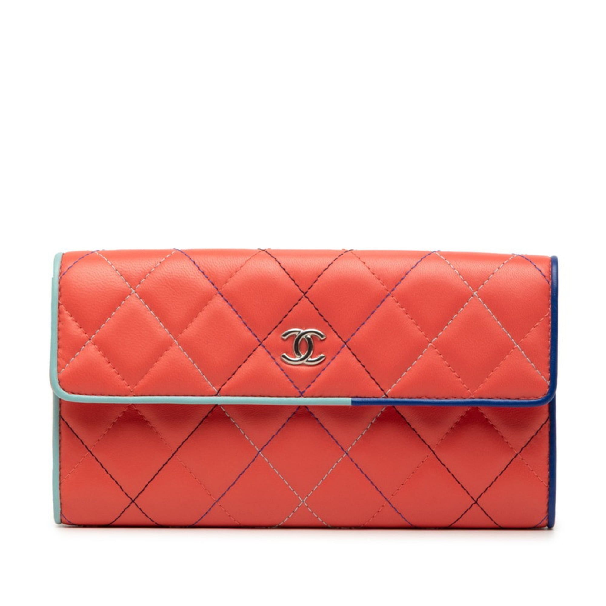 Chanel Coco Mark Matelasse Long Wallet in Pink Multicolored Lambskin for Women