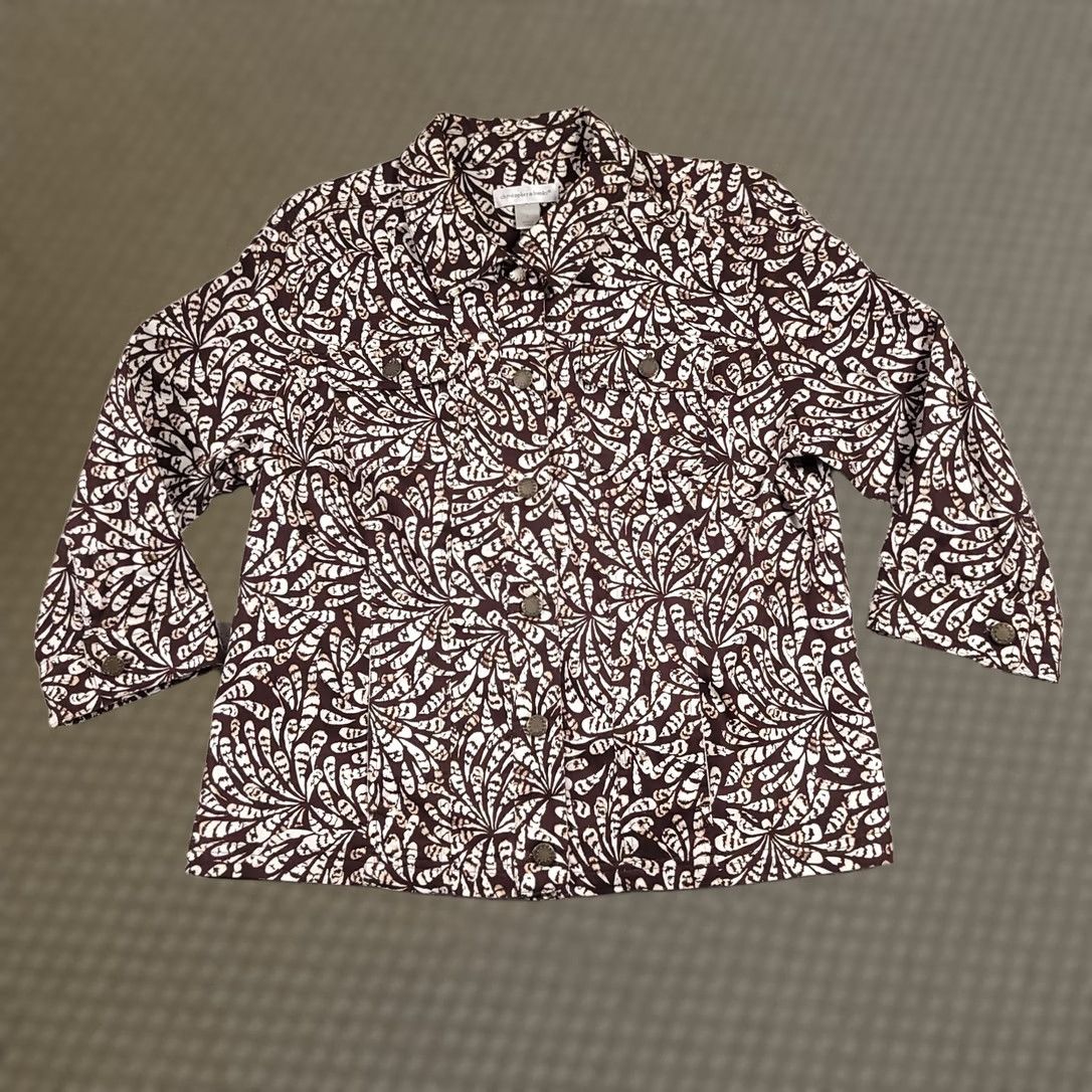 Vintage Christopher & Banks Button Up Shirt Jacket Women's Large Brown Floral Pockets Shirt Jacket Womens L Brown Floral Pockets Size L / US 10 / IT 46 - 1 Thumbnail