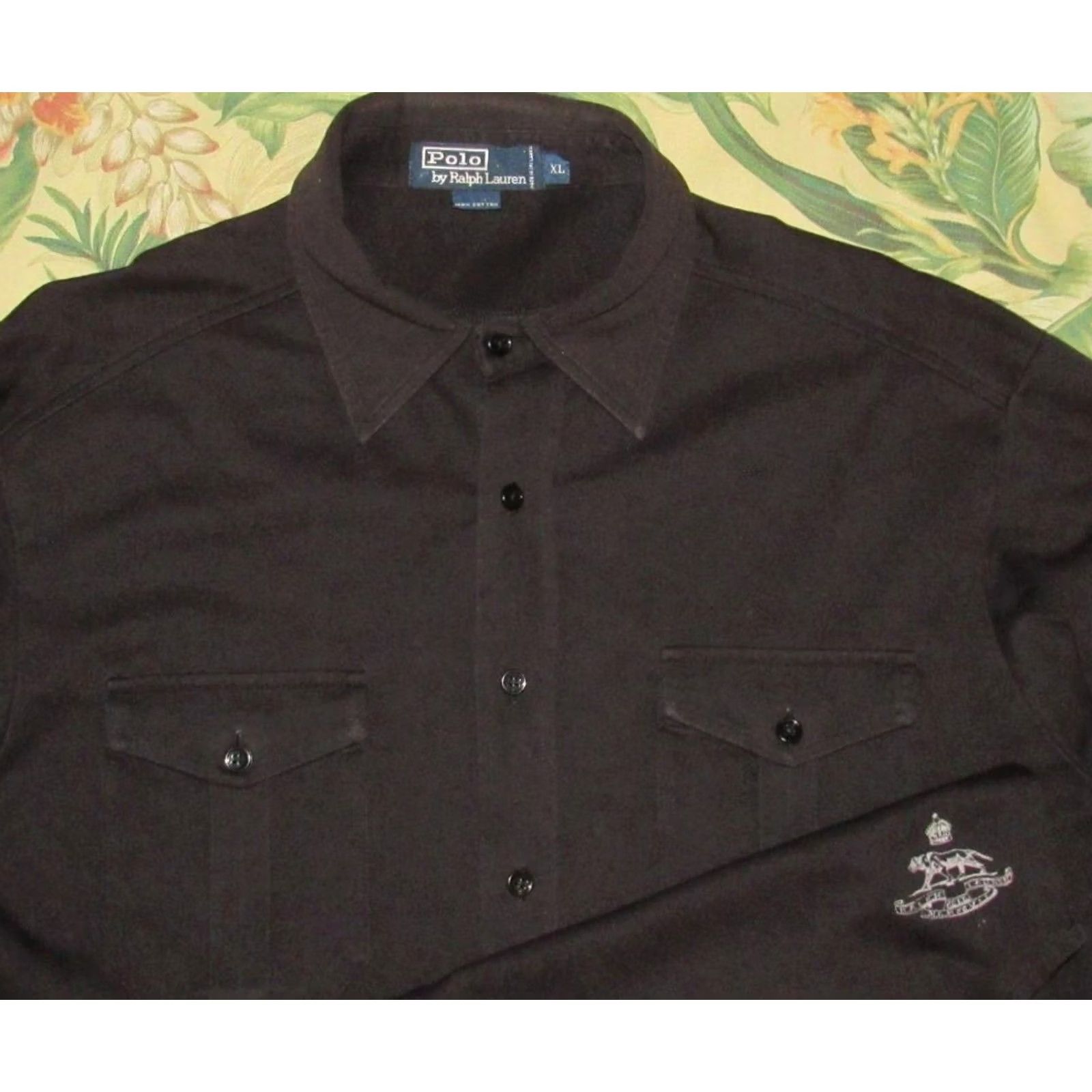 Ralph Lauren Vtg Polo Ralph Lauren Crown Logo Black Knit Long Sleeve Button Down Shirt XL Mens Size US XL / EU 56 / 4 - 2 Thumbnail