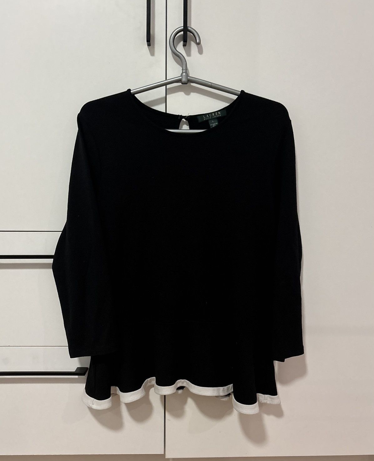 Polo Ralph Lauren Lauren by Ralph Lauren Peplum Knit Top Black/White Size L Size L / US 10 / IT 46 - 2 Thumbnail