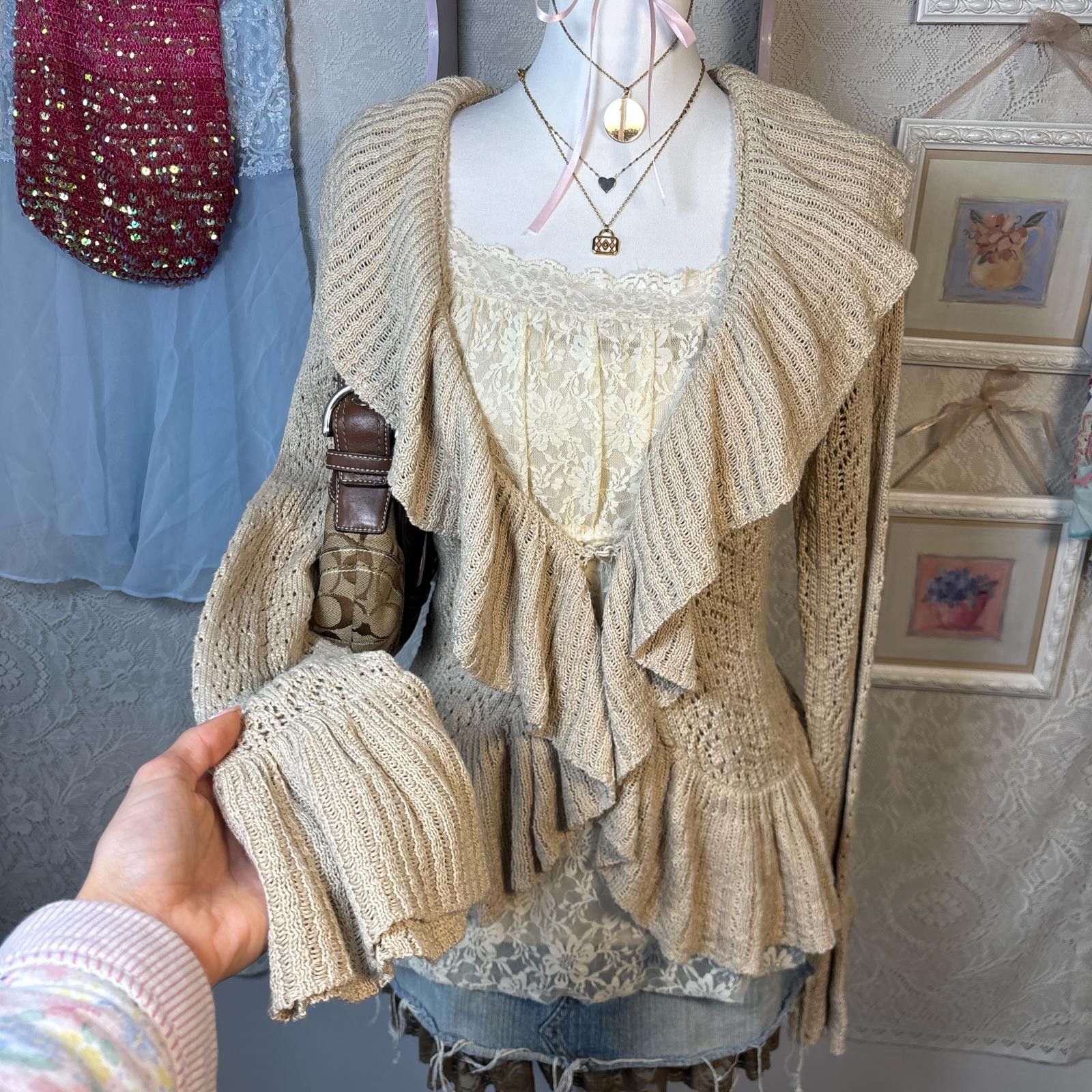 Other vintage cozy ruffle fitted cardigan Size L / US 10 / IT 46 - 2 Thumbnail