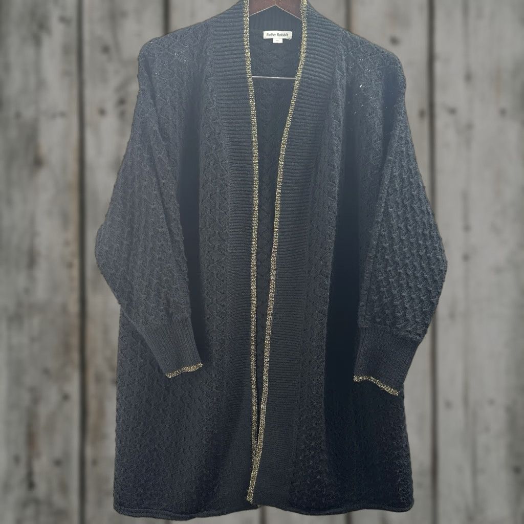 Vintage ROLLER RABBIT Cardigan Sweater Womens L Black Knit Cardigan Bohemian Classic 90s Style Designer Women's Large Black Cardigan Sweater Womens L Size L / US 10 / IT 46 - 1 Thumbnail