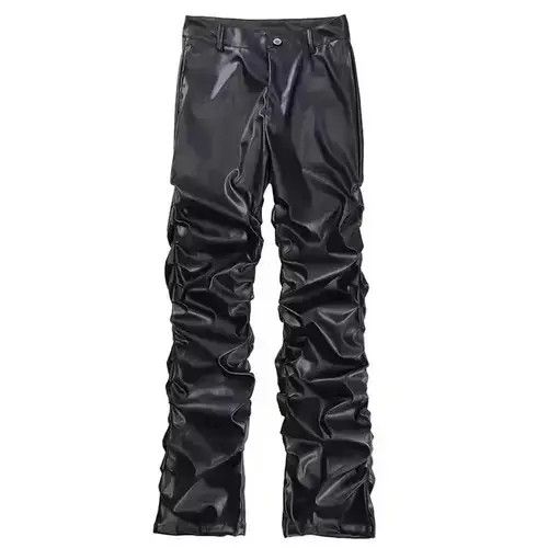 VIBE Punk Warped Waxed Leather Baggy Pants Size US 33 - 1 Thumbnail