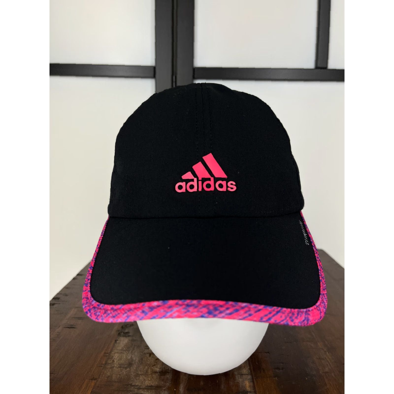 Adidas Hat Cap Strap Back One Size Black Pink Poly Blend Climalite Golf Hat