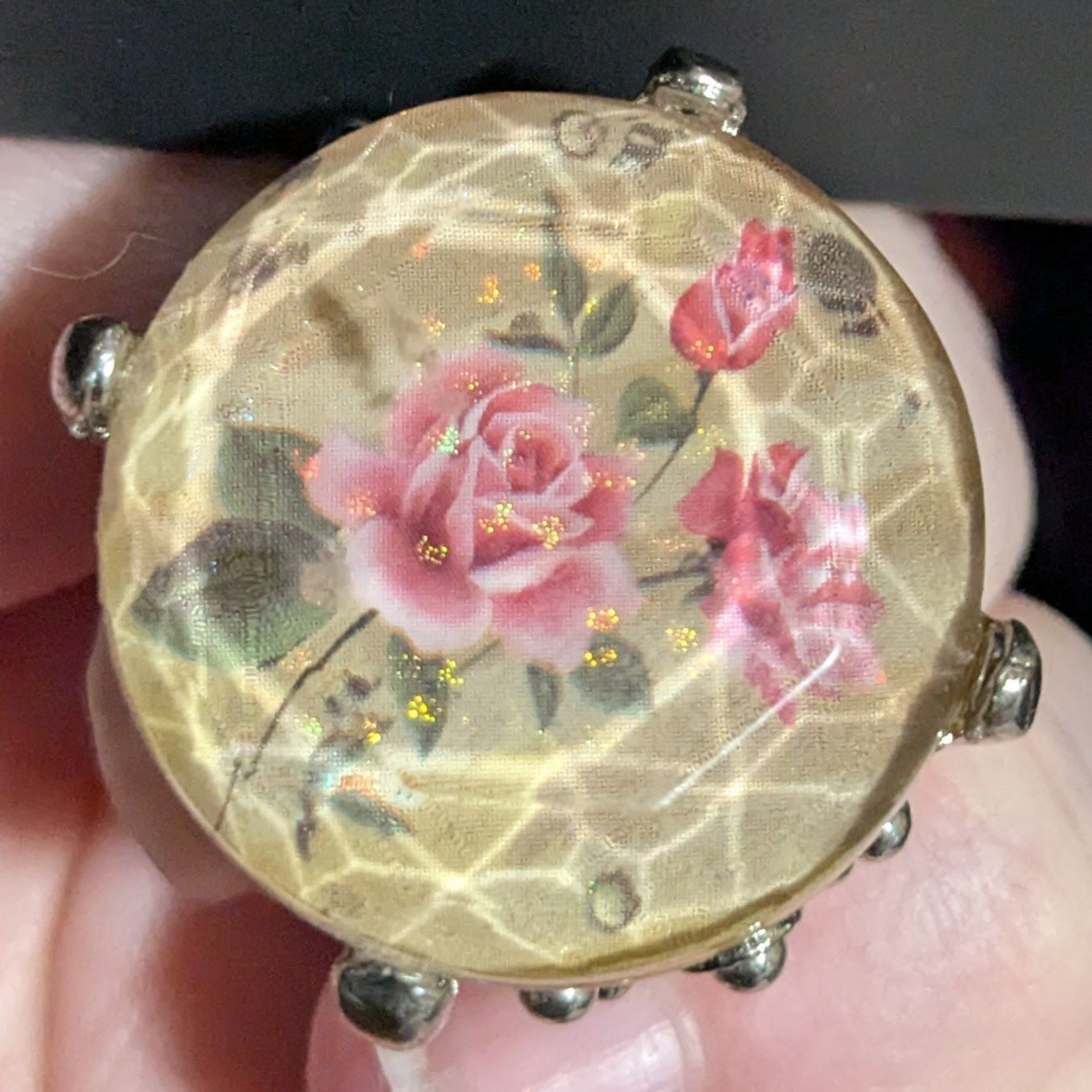 Other Vintage Cottagecore Floral Statement Ring With Prismatic Shi Size ONE SIZE - 1 Thumbnail