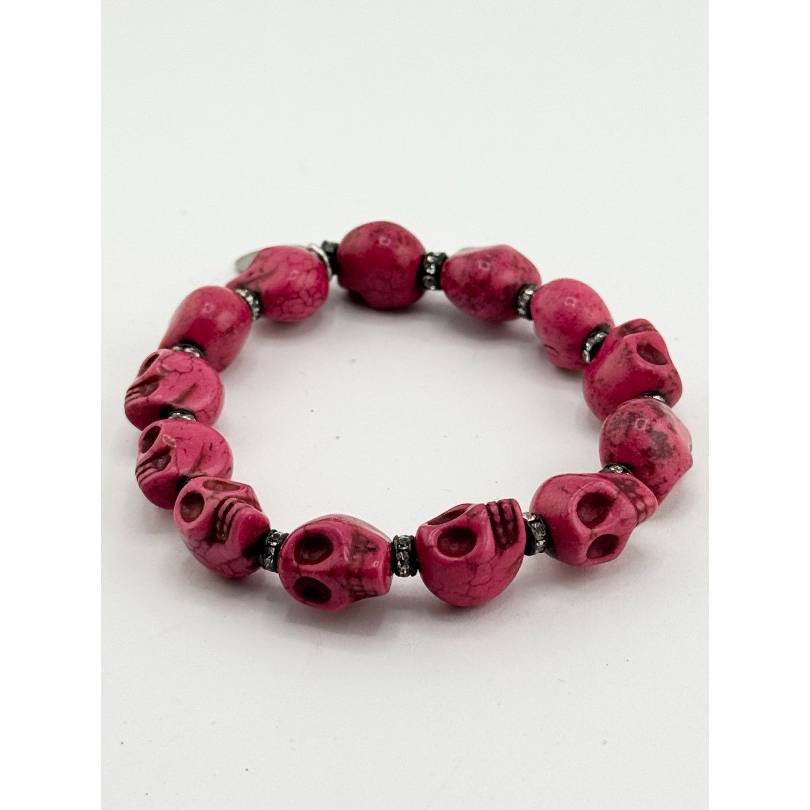 Vintage Vintage Pink Howlite stone skull Halloween rhinestone stretc Size ONE SIZE - 3 Thumbnail