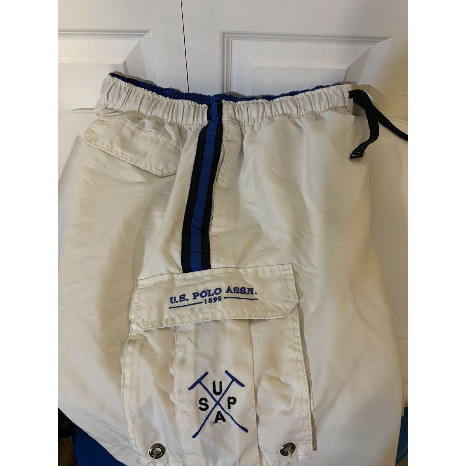 U.S. Polo Assn. U.S. Polo Assn Men's Sz L Swim Trunks Board Shorts White Blu Size US 35 - 4 Thumbnail