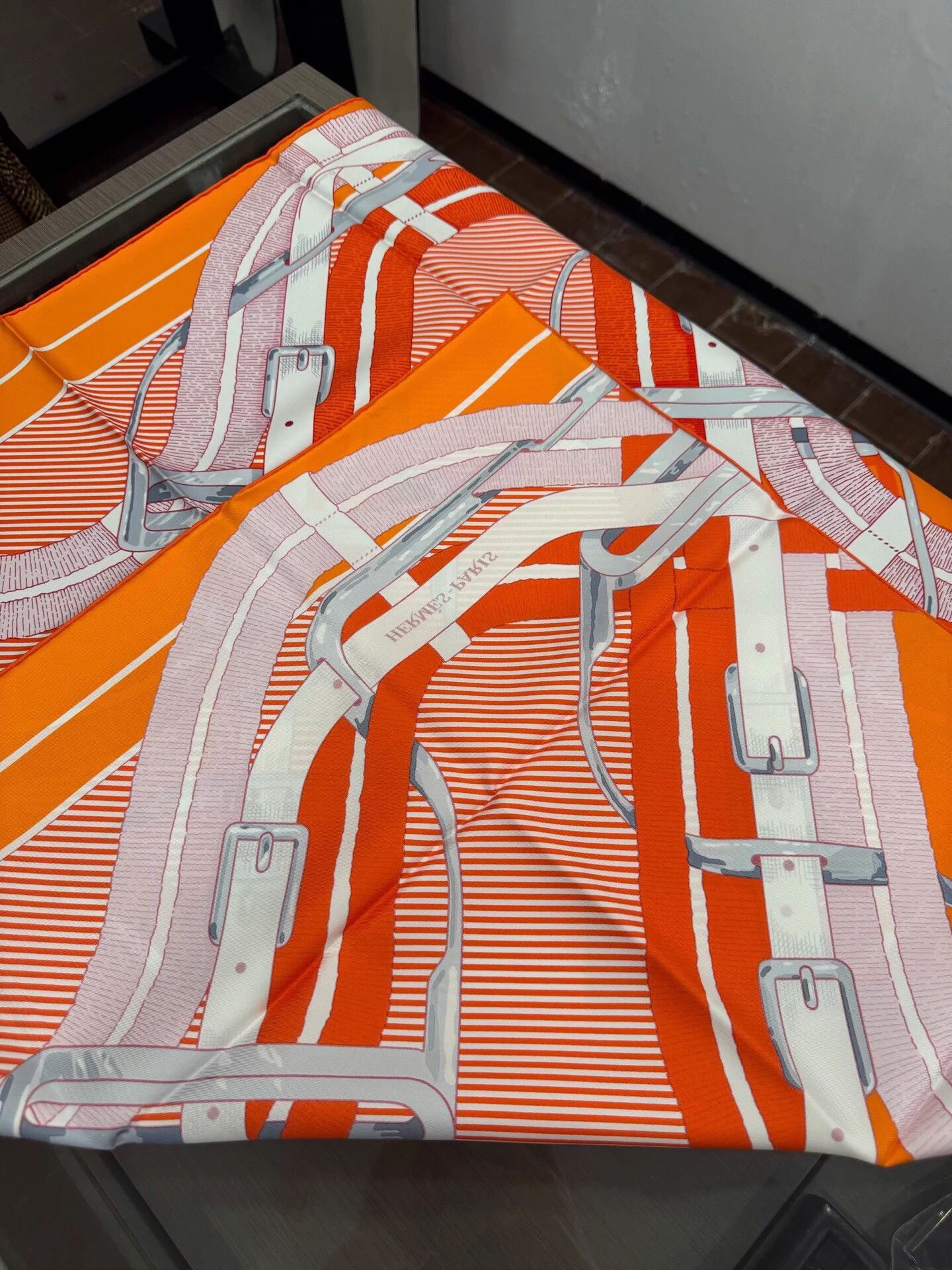 Hermes Hermes Horse Bit Lock Print Silk Scarf Orange 90cm Size ONE SIZE - 5 Thumbnail
