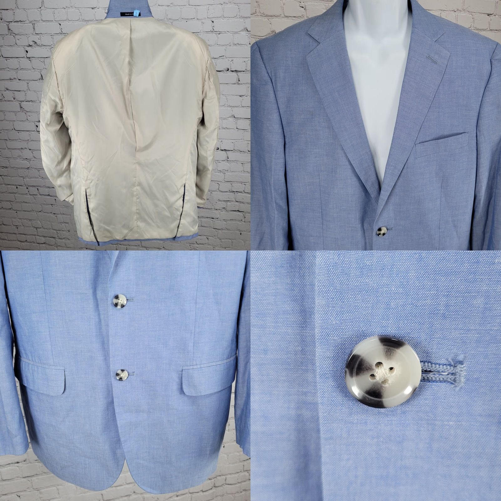Doublet Alan Flusser Blue Cotton 2 Button Double Vent Sport Coat Blazer 40R Mens Regular Notch - 2 Piece, Solid, Preppy, Business Casual Size 40R - 8 Thumbnail