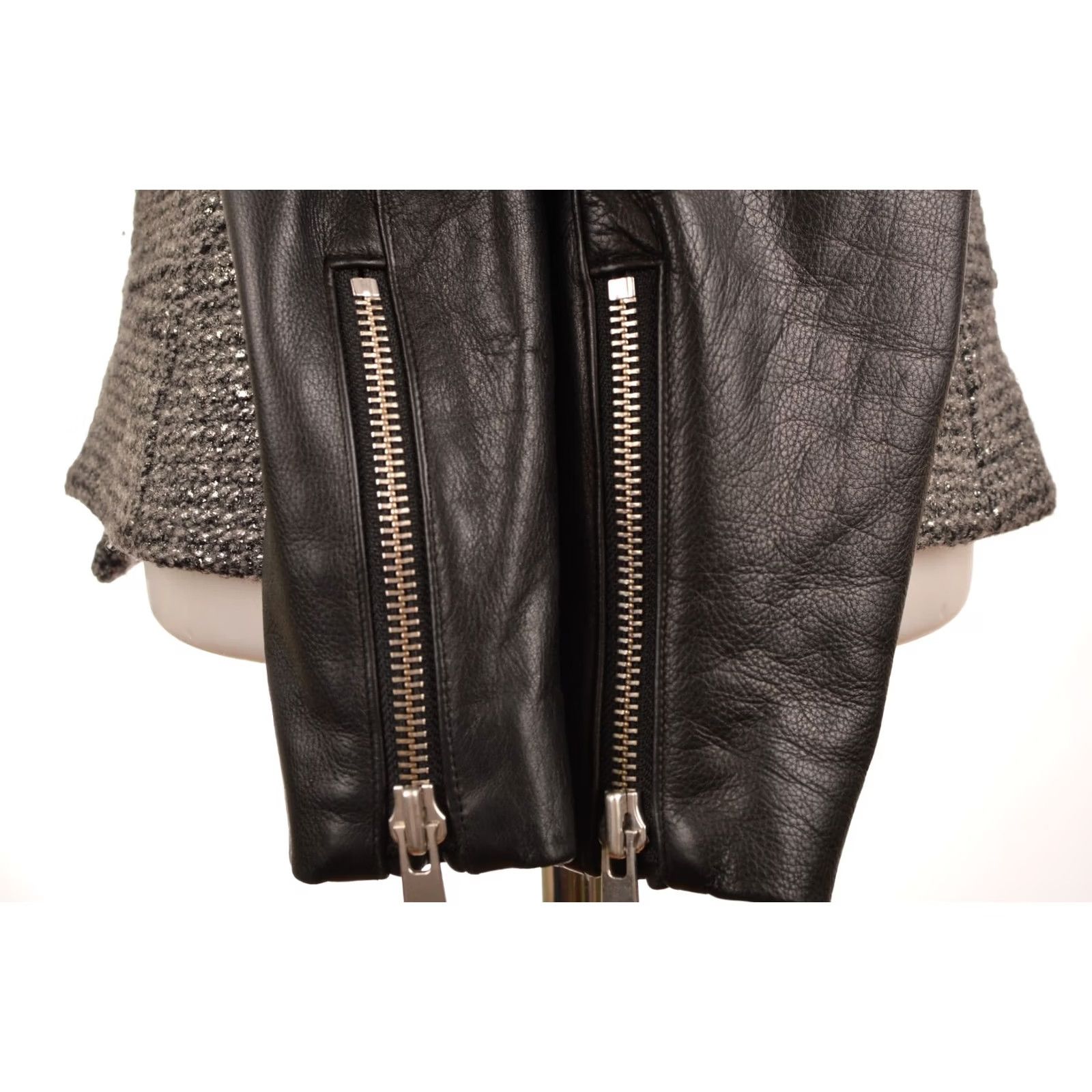 Maje VINTAGE Maje H12 Rumeur Wool Leather Moto Biker Jacket Women 38 Gray Wool Leather Moto Biker Jacket Women 38 Gray Size XS / US 0-2 / IT 36-38 - 4 Thumbnail