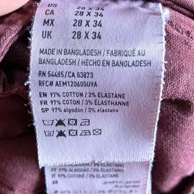 American Eagle Outfitters American Eagle Mens Pants Slim 28x34 Chino Cotton Blend Stretch Burgundy Red Regular Rise Mid Front Flat Front Workwear Casual Mens Size US 28 / EU 44 - 6 Thumbnail