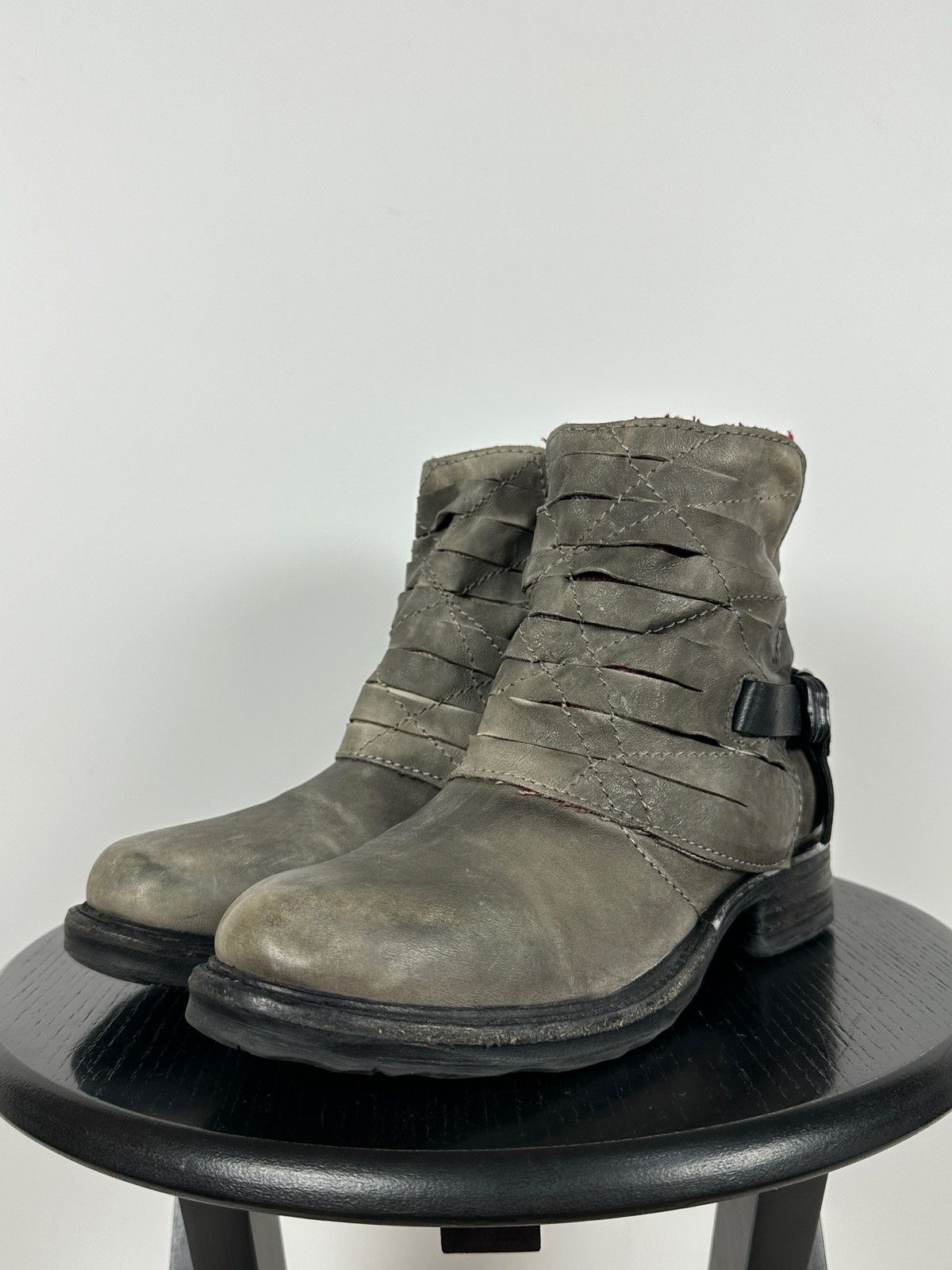 A.S.98 A.S.98. Airstep Gray Leather Biker Ankle Buckle Strap Boots Size US 8 / IT 38 - 11 Thumbnail