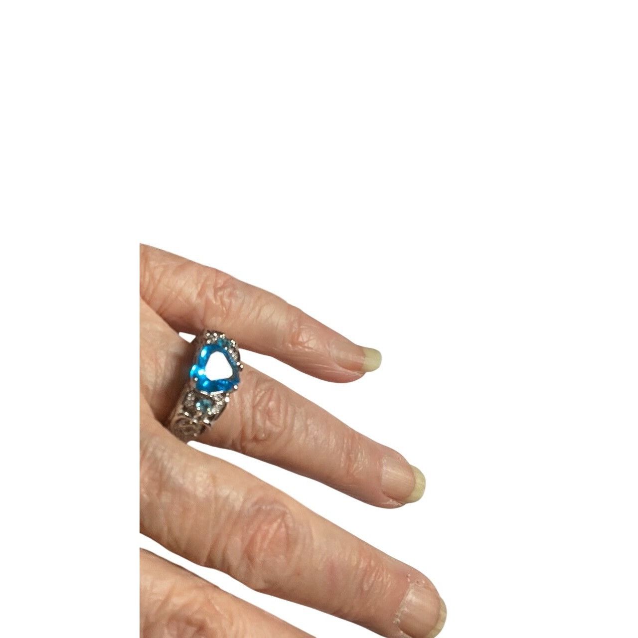 Other Blue Topaz Heart .925 Silver Ring Intricate Filigree Size 9 Size ONE SIZE - 12 Thumbnail