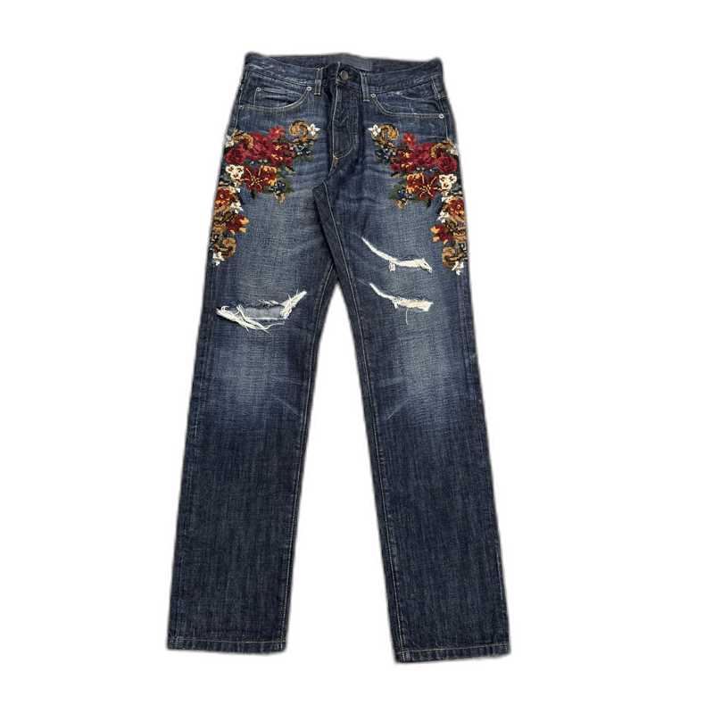 Dolce & Gabbana DG embroidered floral distressed jeans Size US 44 / EU 60 - 1 Thumbnail