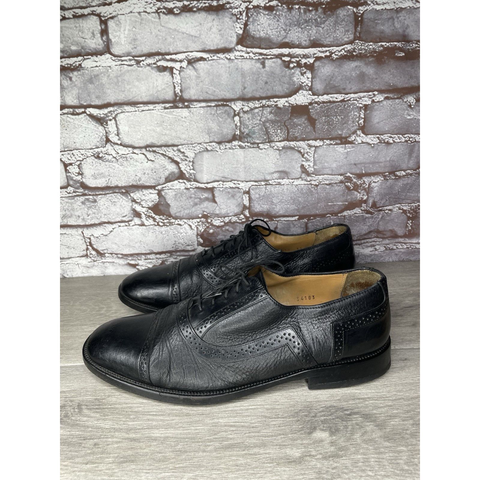 Mezlan Mezlan Marque Black Leather Deerskin Cap Toe Brogue Oxfords Size US 11 / EU 44 - 13 Thumbnail