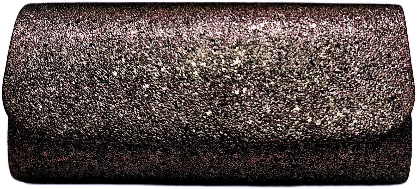 Unknown London Elegant Brown Glitter Evening Clutch Bag with Chain Strap Size ONE SIZE - 1 Thumbnail