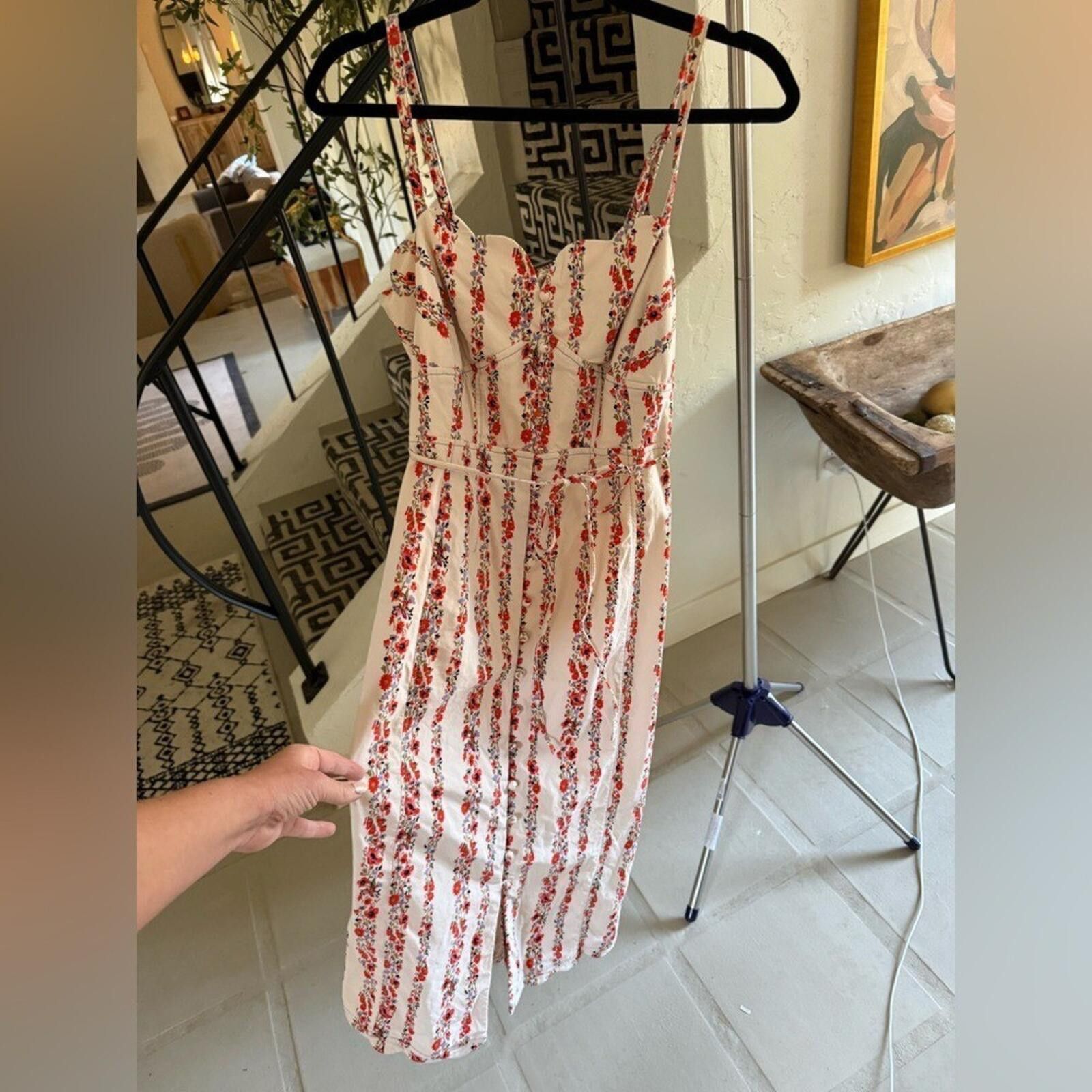 Anthropologie Anthro $170 Sweetheart Floral Striped Midi Dress Size 8 Size M / US 6-8 / IT 42-44 - 10 Thumbnail