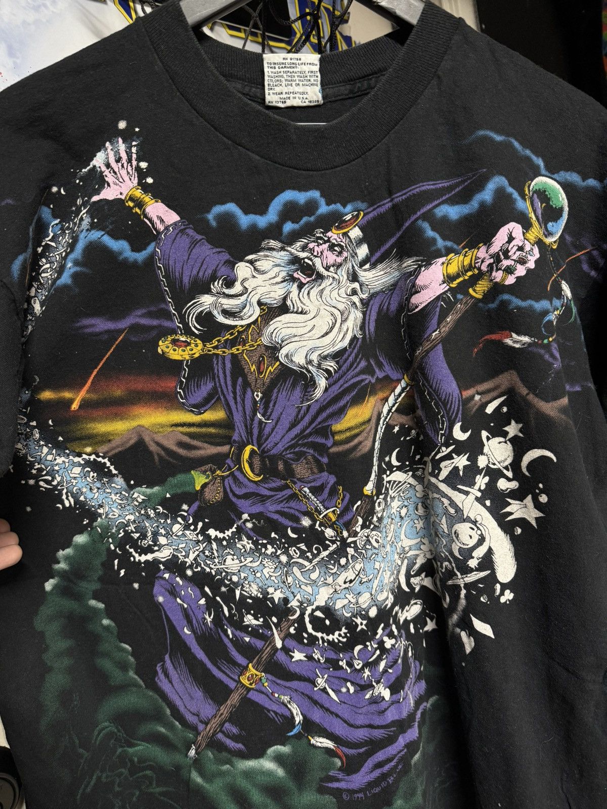 Vintage Vintage 1994 Wizard Liquid Blue T-Shirt Rare Vtg XLarge Size US XL / EU 56 / 4 - 4 Thumbnail