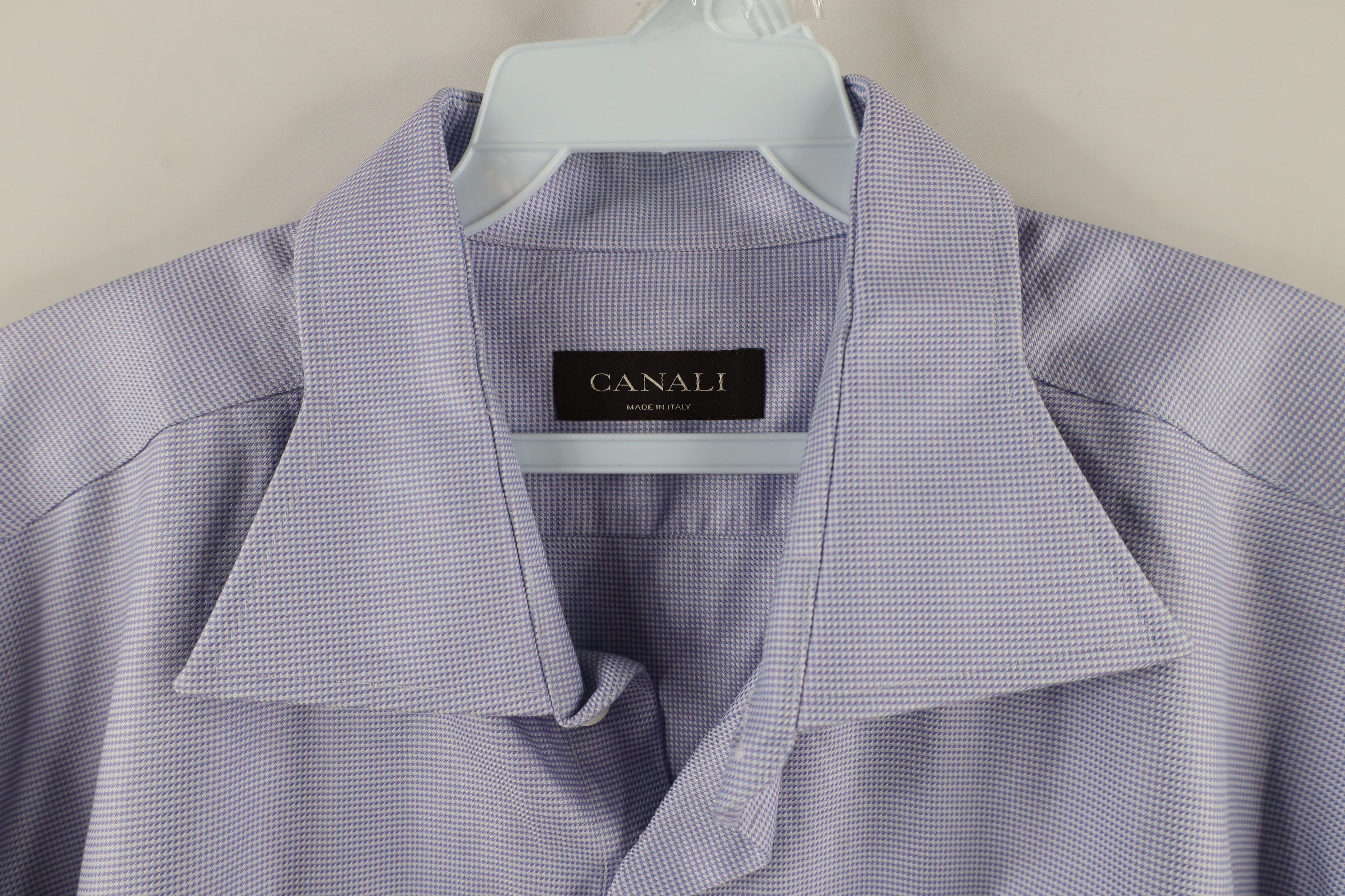 Canali × Vintage Canali Houndstooth Collared Dress Shirt Purple Cotton Size US L / EU 52-54 / 3 - 6 Thumbnail