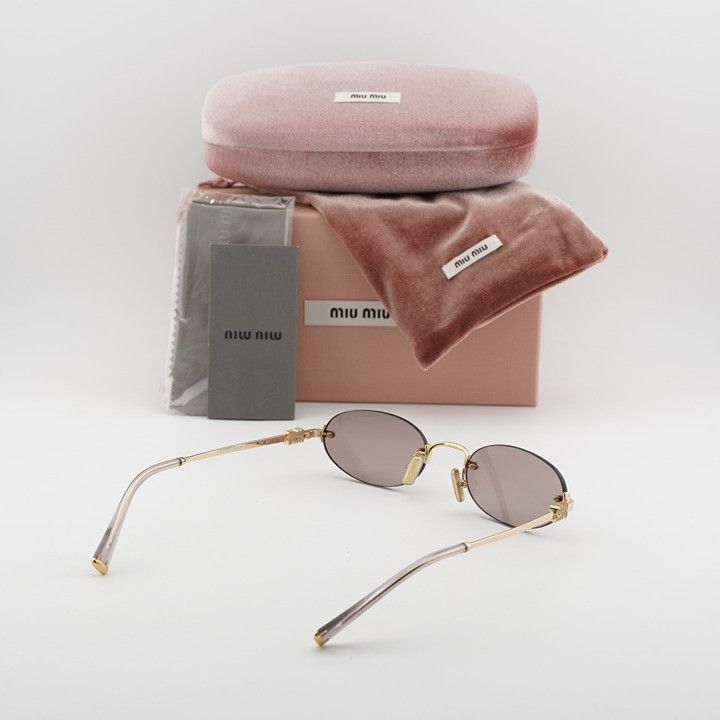 Miu Miu Miu Miu MUA54S 5AK20I Sunglasses Gold Oval Rimless Frame Size ONE SIZE - 11 Thumbnail