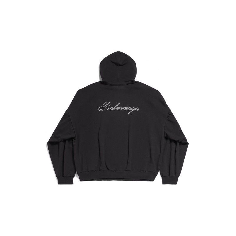 Balenciaga o1s1rm1125 Handwritten Round Hoodie Oversized in Black Size XL / US 12-14 / IT 48-50 - 2 Thumbnail