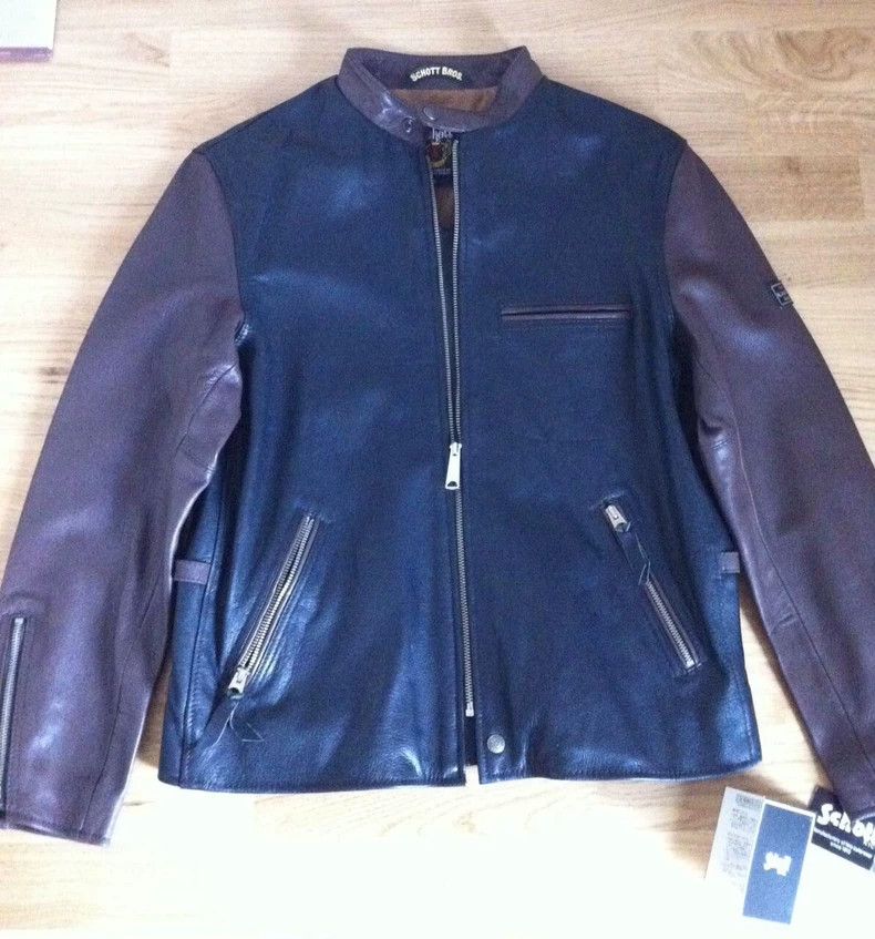Schott Schott Color-blocked leather jacket Size US XL / EU 56 / 4 - 1 Thumbnail