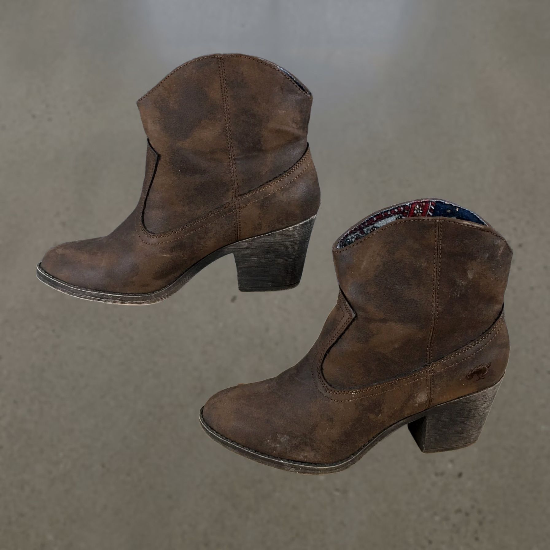 Vintage Rocket Dog Boots Western Soundoff Brown Womens 8 Ankle Booties Block Heels Shoes Size US 8 / IT 38 - 1 Thumbnail