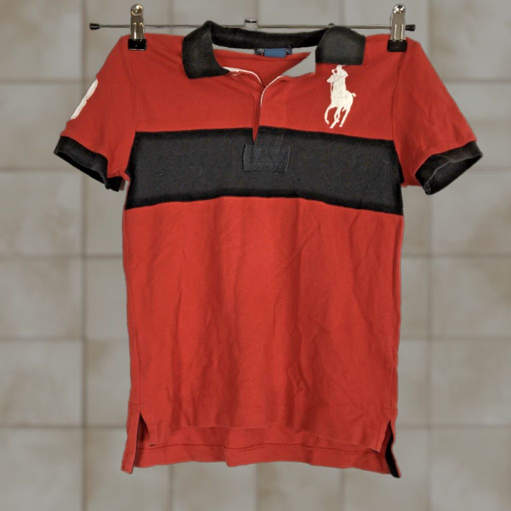 VINTAGE Polo Ralph Lauren Boys Colorblock Red Short Sleeve Polo